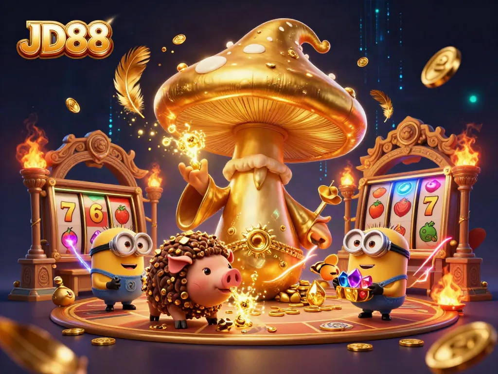 Experience thrilling action at JD88 casino with our magical golden wizard and treasure-hunting pig.
