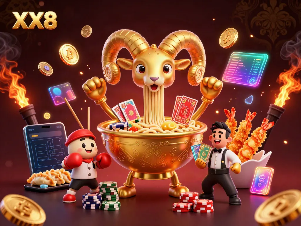 Join the action with XX8 as a giant ramen bowl and sushi dealers host a vibrant casino showdown.