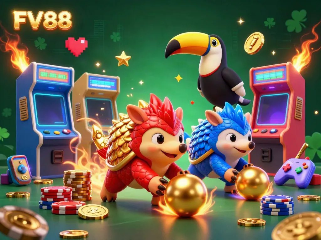 Experience the thrill of FV88 as rival pangolins compete in a colorful casino-themed adventure.