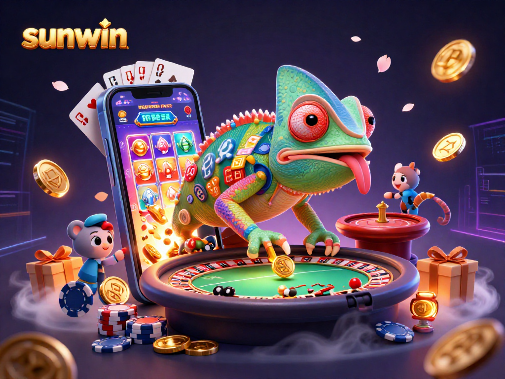 sunwin offers vibrant casino excitement with a playful chameleon and engaging games of chance.