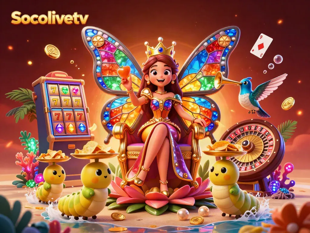 Experience engaging gameplay with Socolivetv's vibrant casino scene featuring colorful butterflies and dynamic game elements.