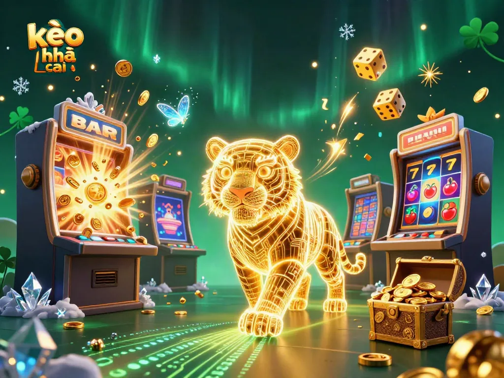 Experience excitement with kèo nhà cái, a digital casino featuring vibrant golden tiger and dynamic slot elements.