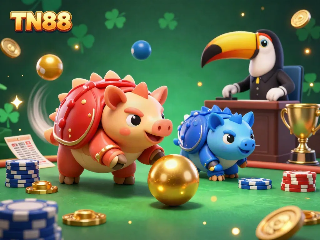 Experience thrilling bowling action with TN88 pangolins amidst dazzling casino elements.