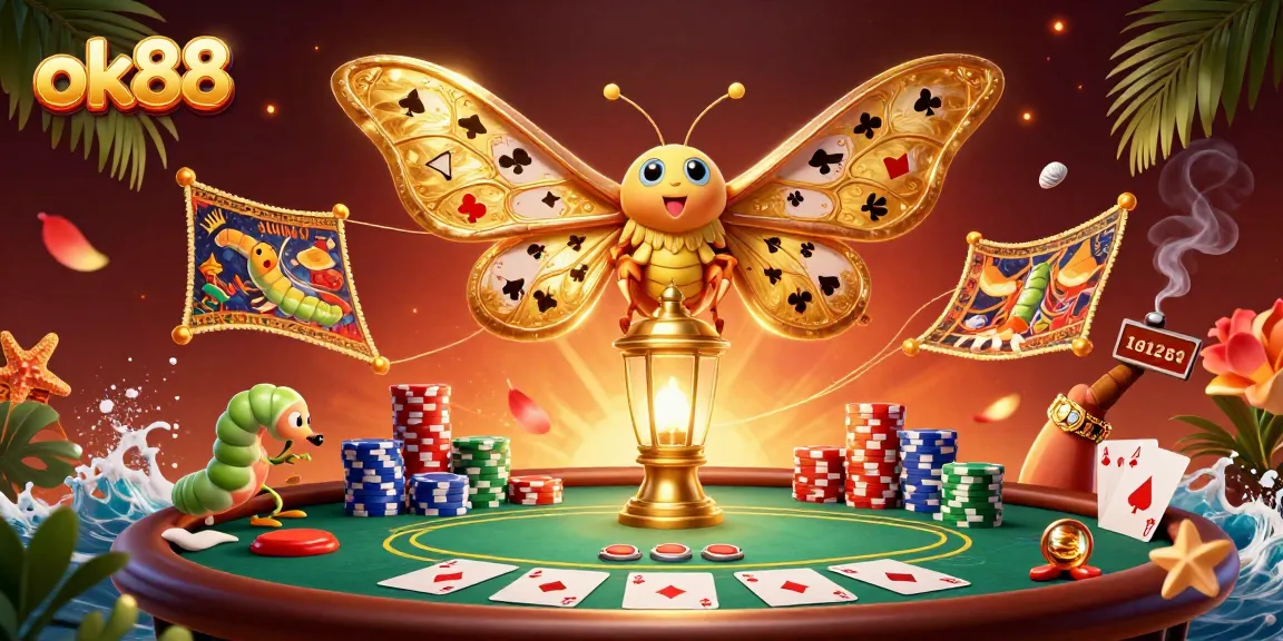 Experience the thrill of ok88 online gaming with vibrant card suits and casino scenes.