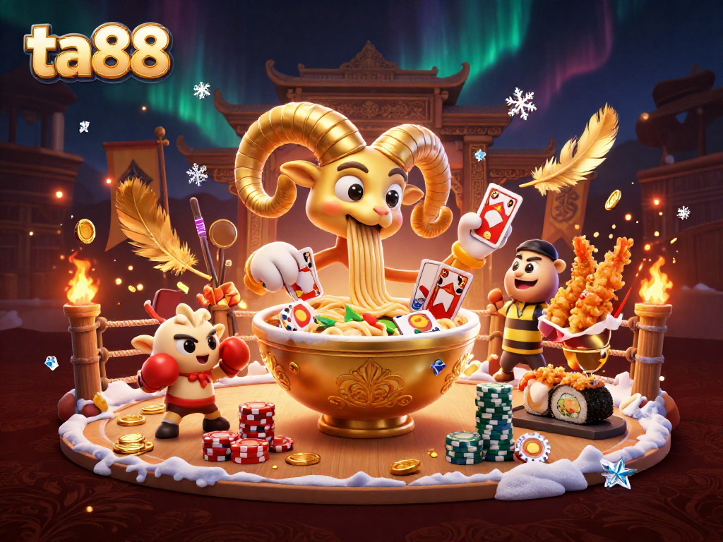 Engaging with ta88's vibrant casino world, the noodle dealer and friends celebrate big wins!