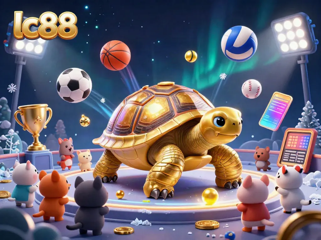 Engage with exciting games at lc88 featuring a golden tortoise pinball machine with sports elements.