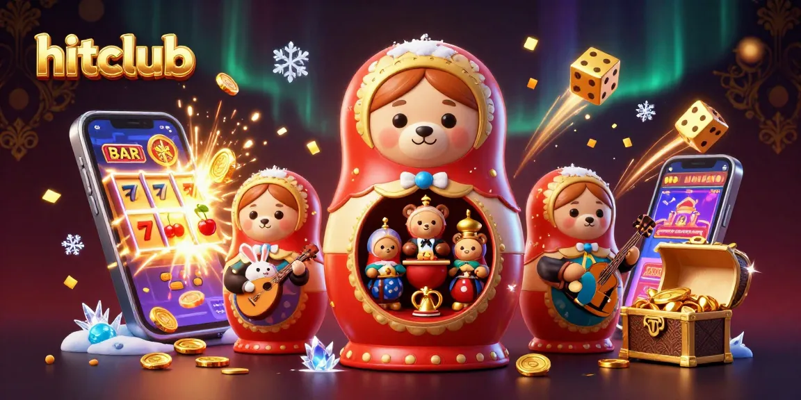 Spin the hitclub jackpot with bears, games, and casino fun in a vibrant 3D illustration!