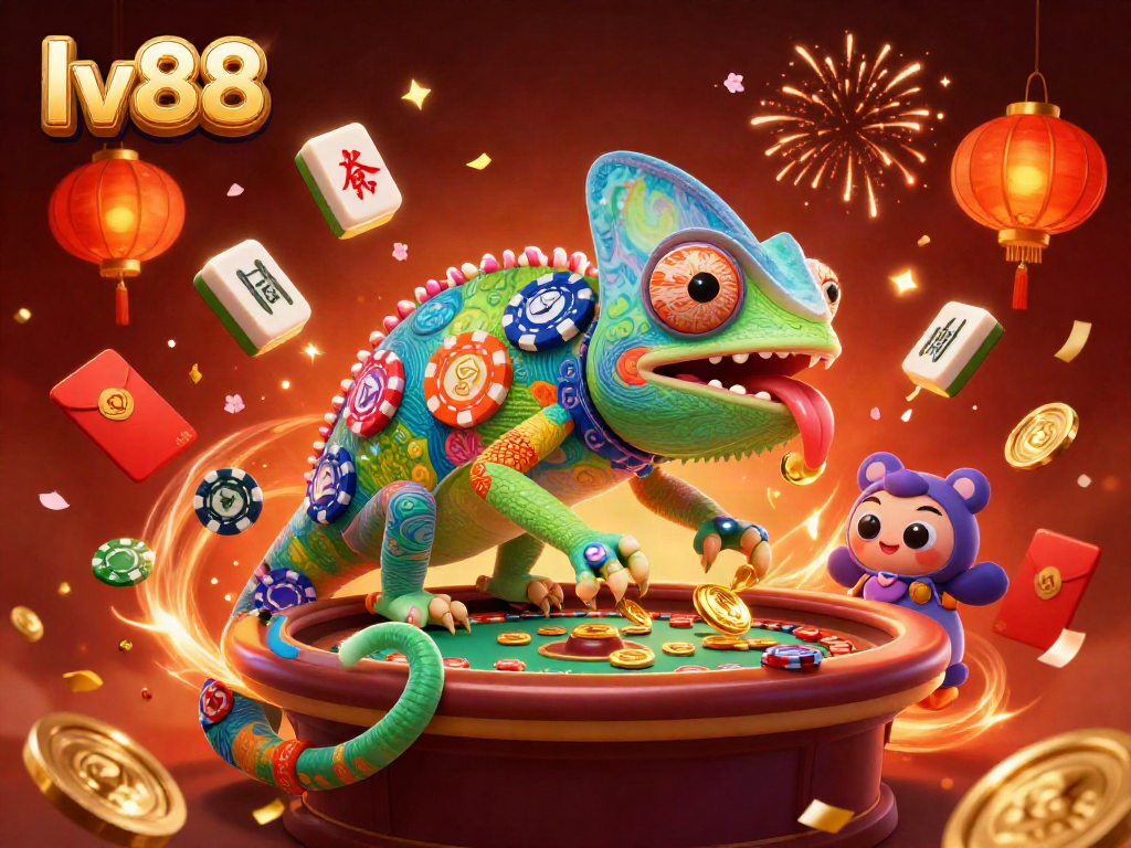 Engage with lv88 casino dynamics featuring vibrant chameleon owner and festive elements