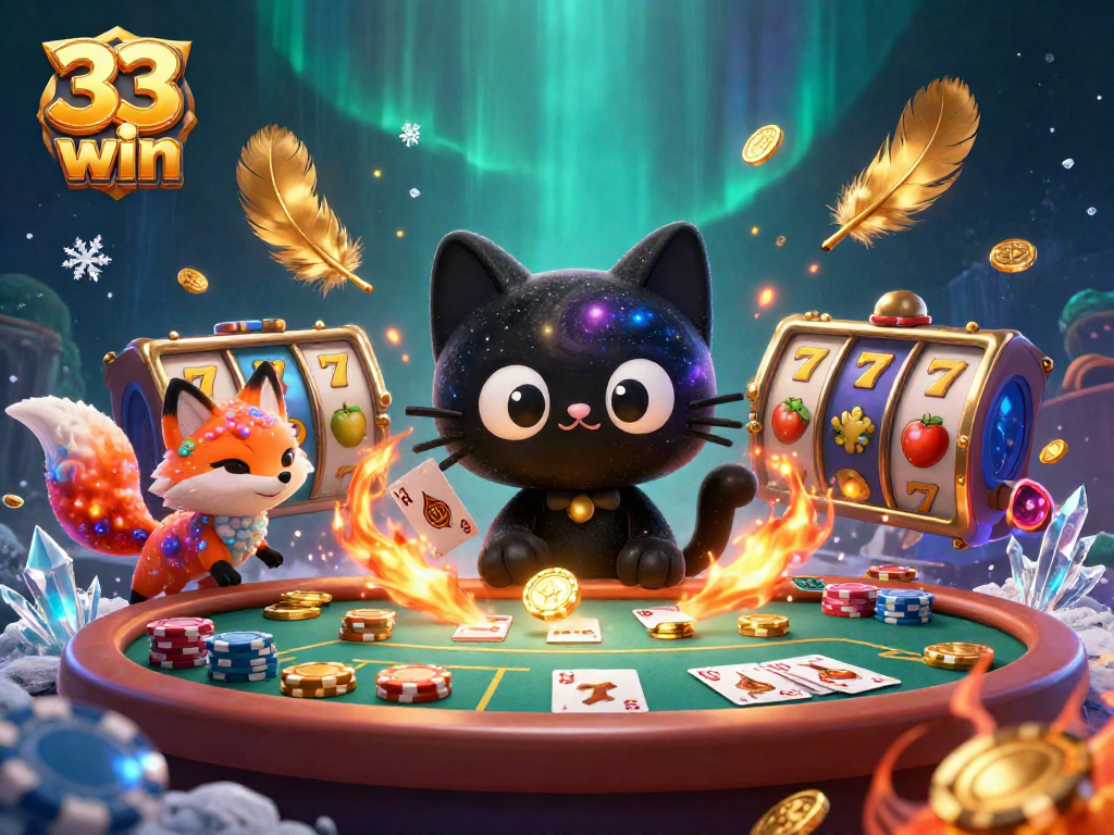 Win big with 33 win in this vibrant cosmic casino scene featuring unique characters.