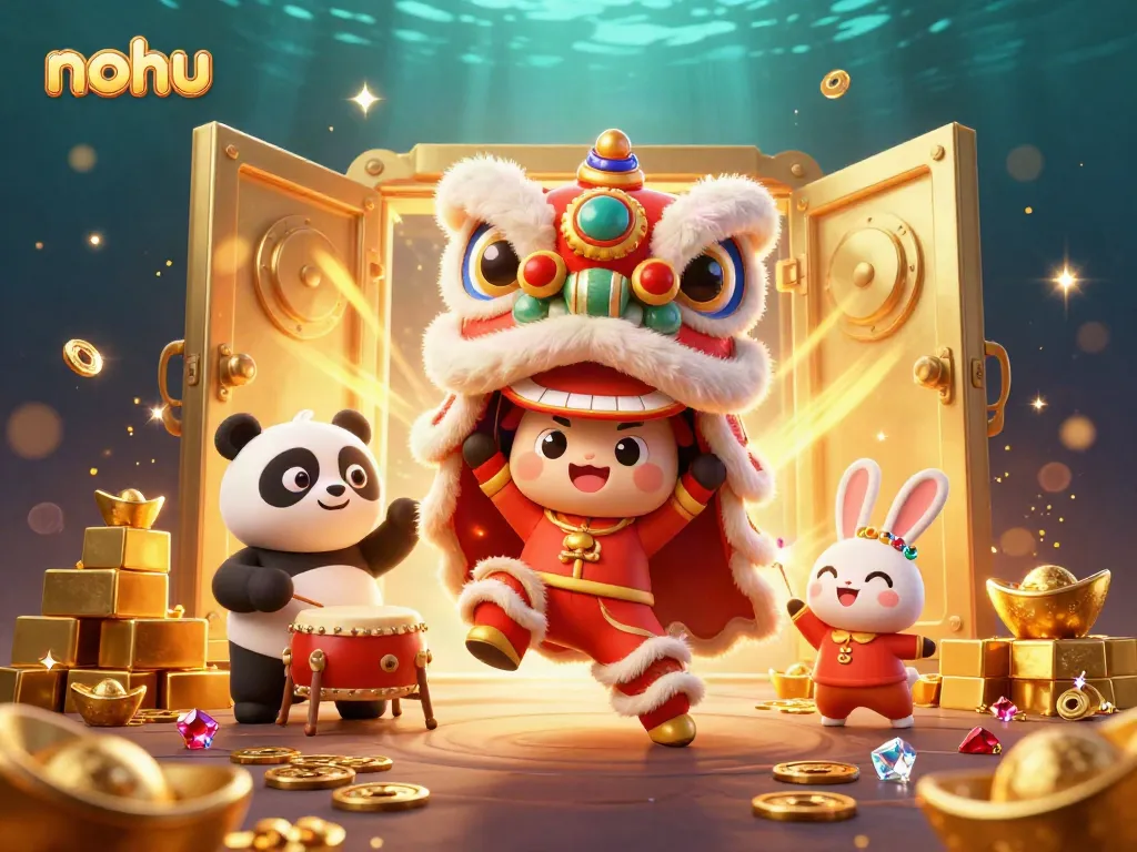 Experience the exciting spins of nohu with vibrant treasure and lively characters in a dynamic scene.