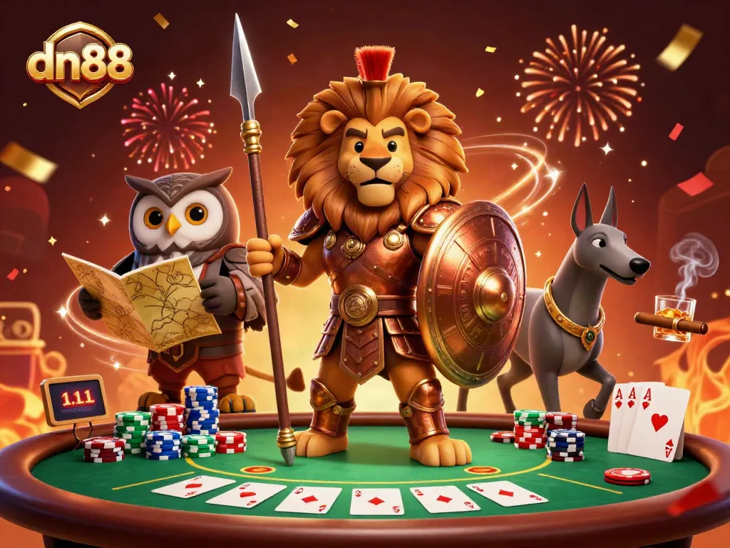 Experience thrilling poker action with dn88's vibrant 3D casino illustration featuring charismatic characters.