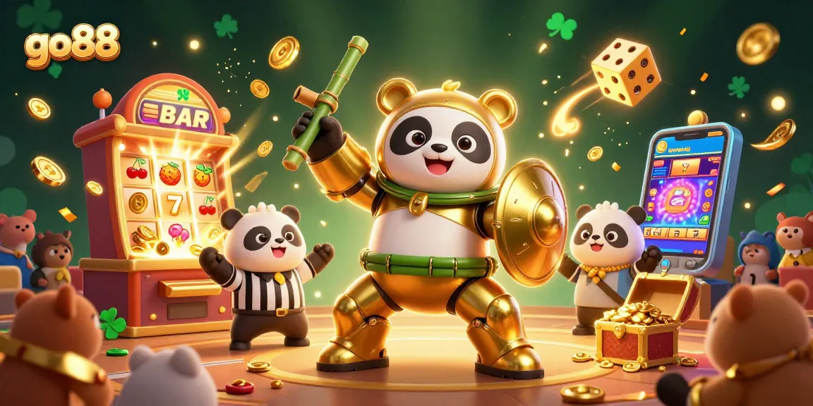 Spin and win at go88 with a vibrant 3D scene bursting with slots, jackpots, and excitement.