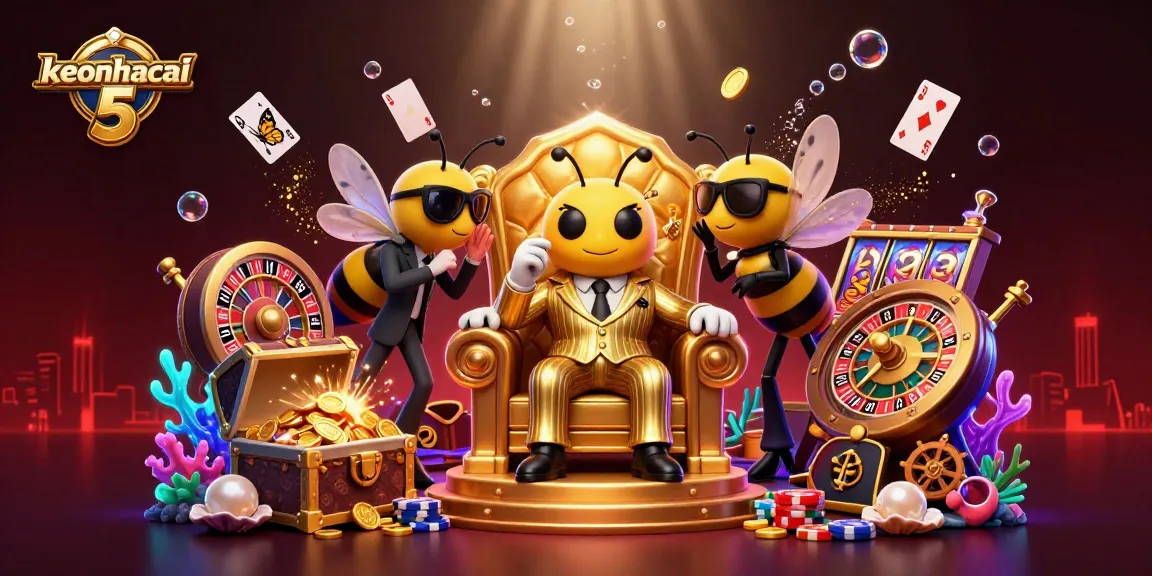Engage with keonhacai 5's dynamic casino scene featuring an opulent bumblebee mob boss amidst vibrant roulette and slots.