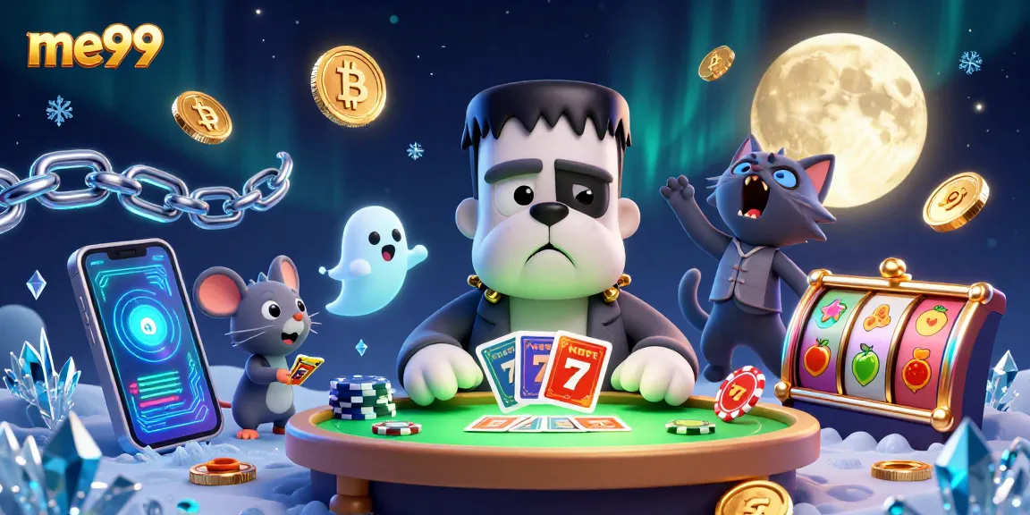Win big at me99 casino with vibrant 3D characters and dynamic slot elements in this digital illustration.