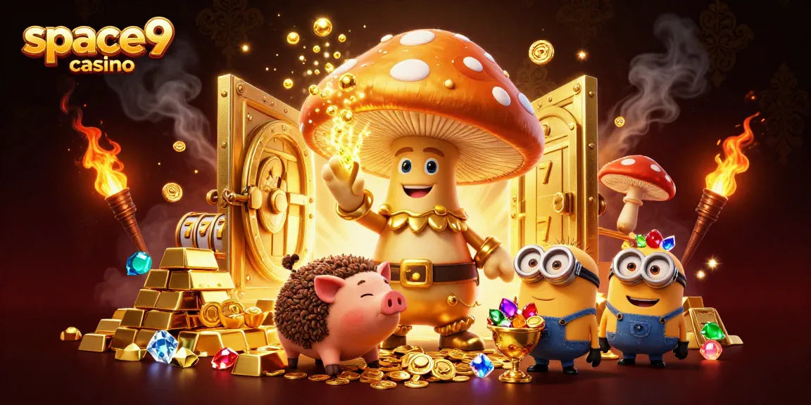 Experience thrilling gameplay at space9 casino with magical treasures and slot elements in this vibrant 3D illustration.