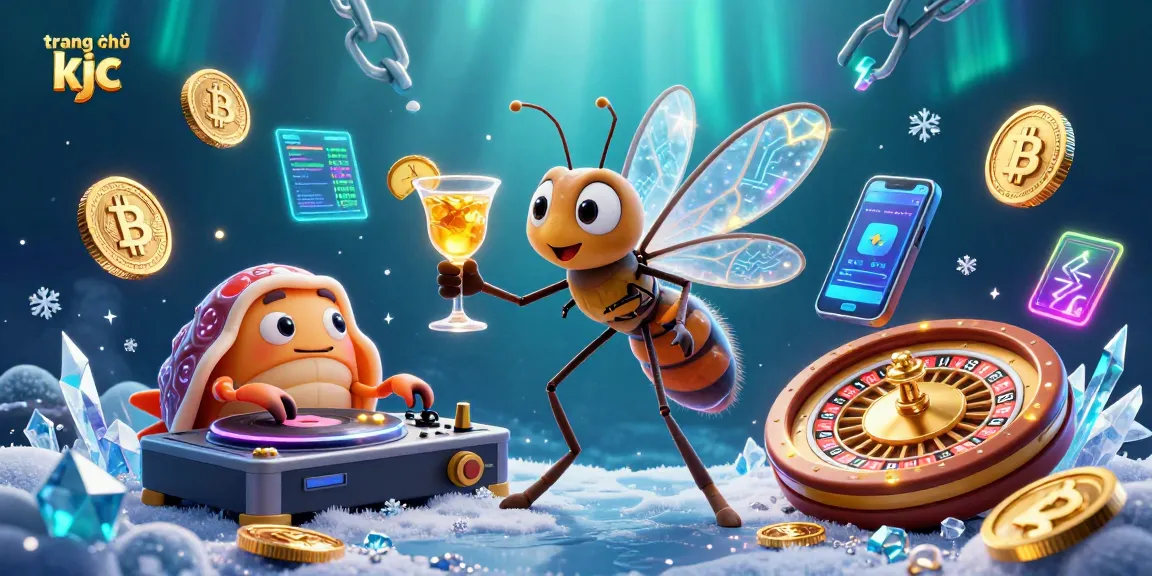 Experience the vibrant world of trang chủ kjc with a dynamic 3D casino scene featuring glowing crypto coins.