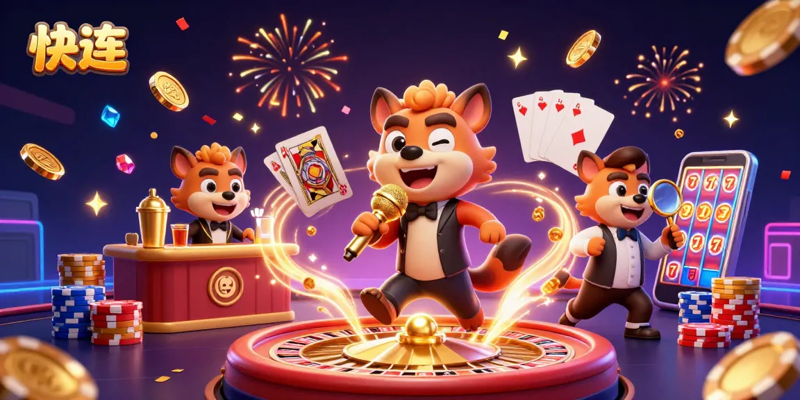 快连 showcases smiling hyenas in a vibrant comedy casino, celebrating with gold coins and roulette wheels.