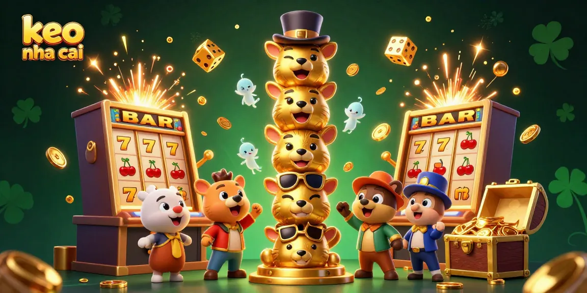 Engage with keo nha cai through a vibrant 3D illustration featuring dynamic casino elements and an entertaining golden totem pole.