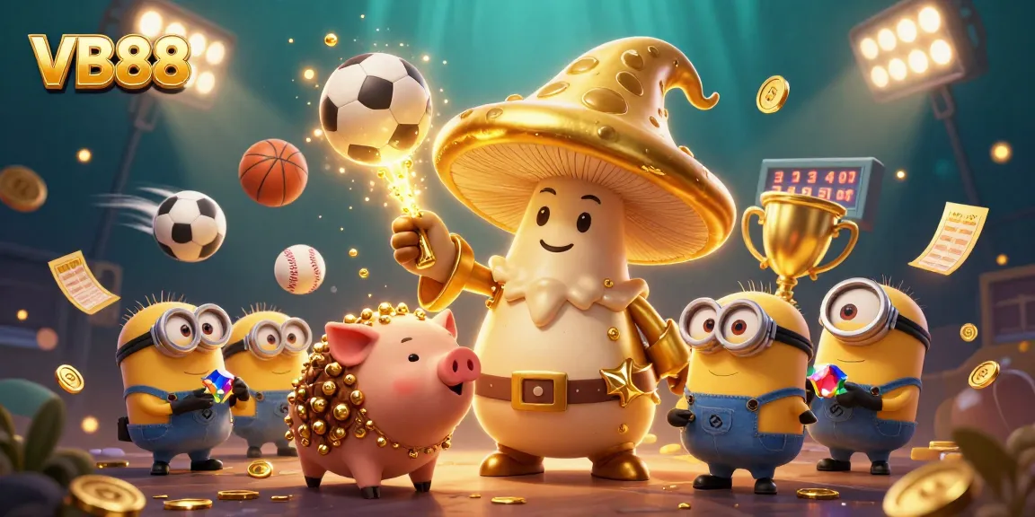 VB88 highlights expert sports betting with dynamic 3D characters and elements in an exciting scene.