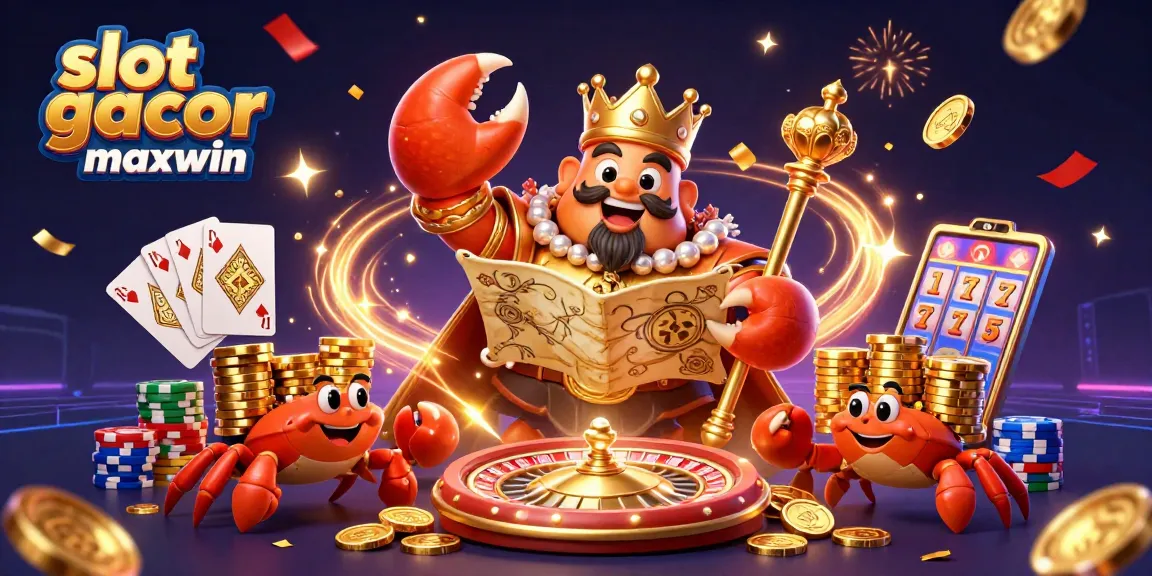 Spin to win at slot gacor maxwin with a 3D crab emperor and dazzling casino elements!
