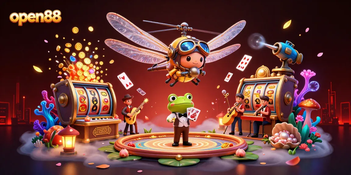 Experience the exciting world of open88 with a vibrant casino scene featuring unique characters and engaging gaming elements.