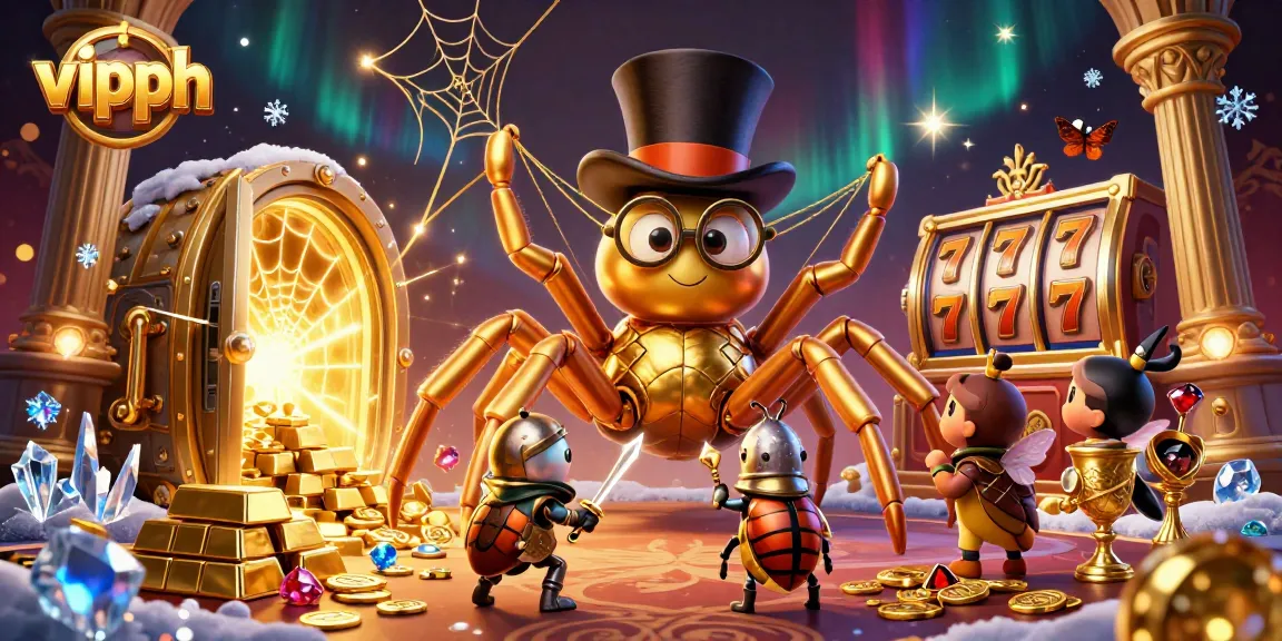 Experience the excitement of vipph with a vibrant 3D casino scene filled with gold treasures and gaming elements.