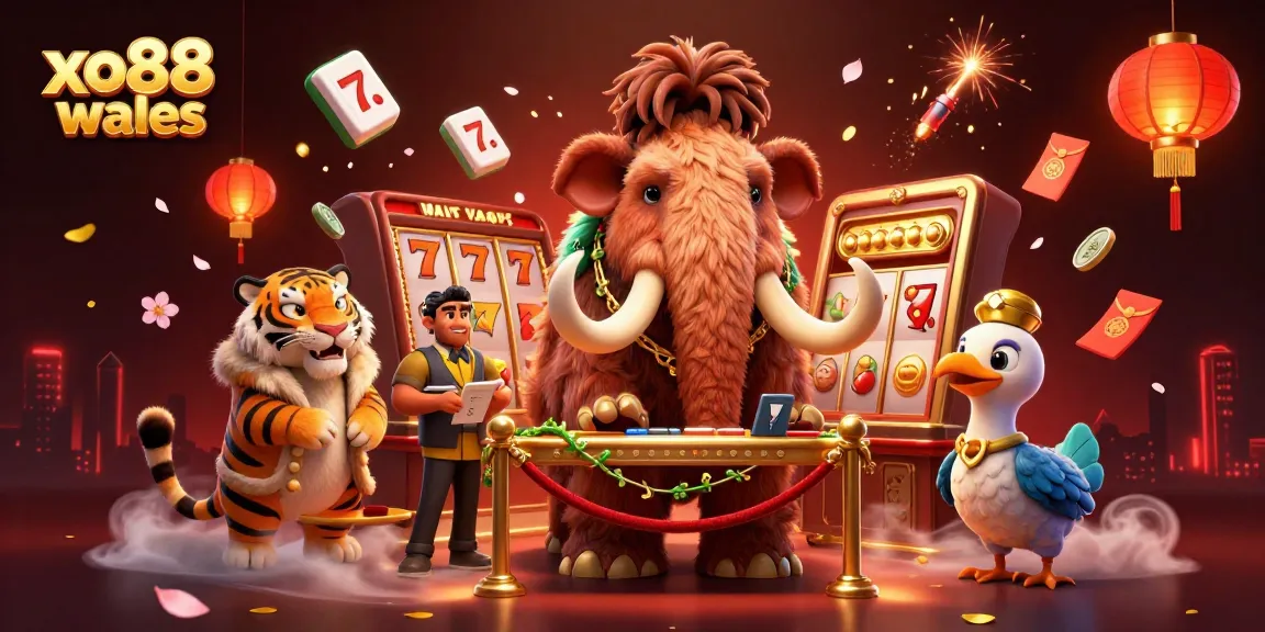 Experience luxury at xo88 wales, where a bouncer, VIP tiger, and golden decor create a vibrant casino scene.