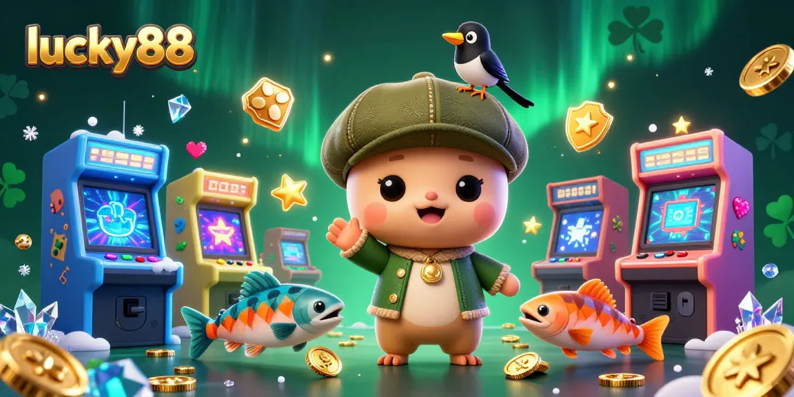 Experience the excitement at lucky88 with vibrant casino elements and colorful characters in a playful scene.