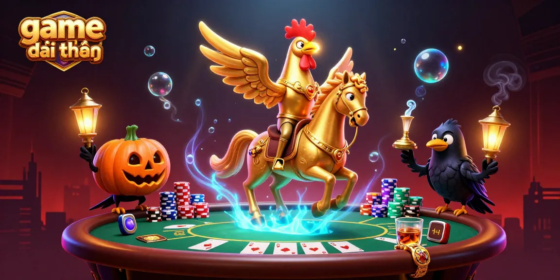 Experience game đổi thưởng excitement in our vibrant midnight casino scene with golden rooster and poker elements.