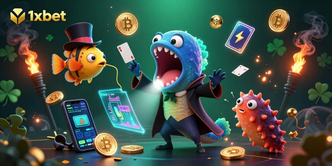 Engage with 1xbet's vibrant casino magic featuring remarkable sea creatures performing tricks.