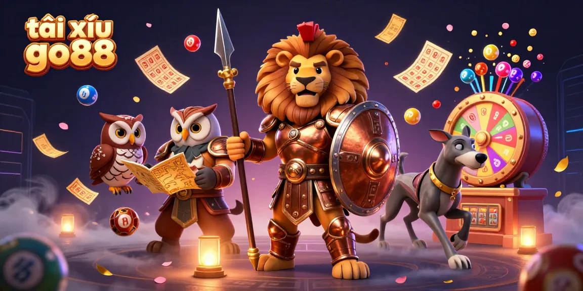Engage in tài xỉu go88 with a vibrant 3D illustration depicting a dynamic casino scene filled with lottery elements.