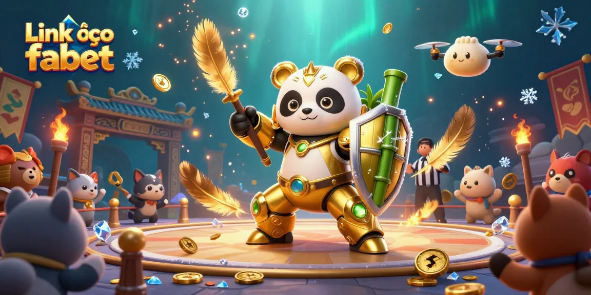 Engage with lively action in Link vào fabet, showcasing a panda in a mech-suit amidst a vibrant casino arena.