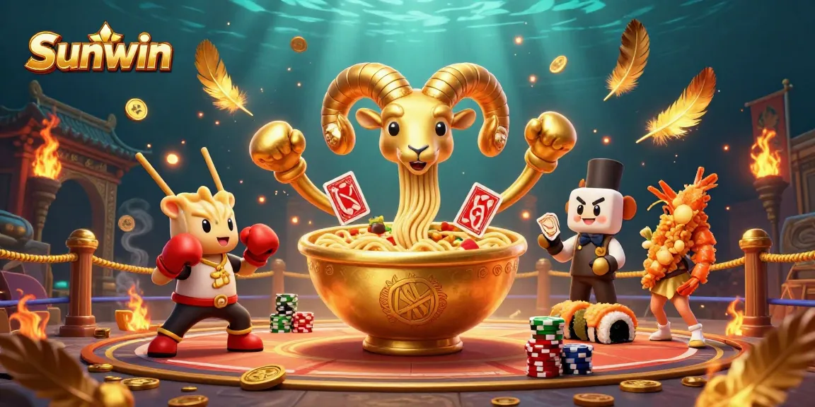 Experience the thrill of Sunwin with vibrant 3D characters and glowing casino elements.