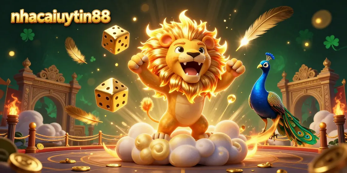 Play at nhacaiuytin88 to enjoy thrilling casino games with golden dice and vibrant characters