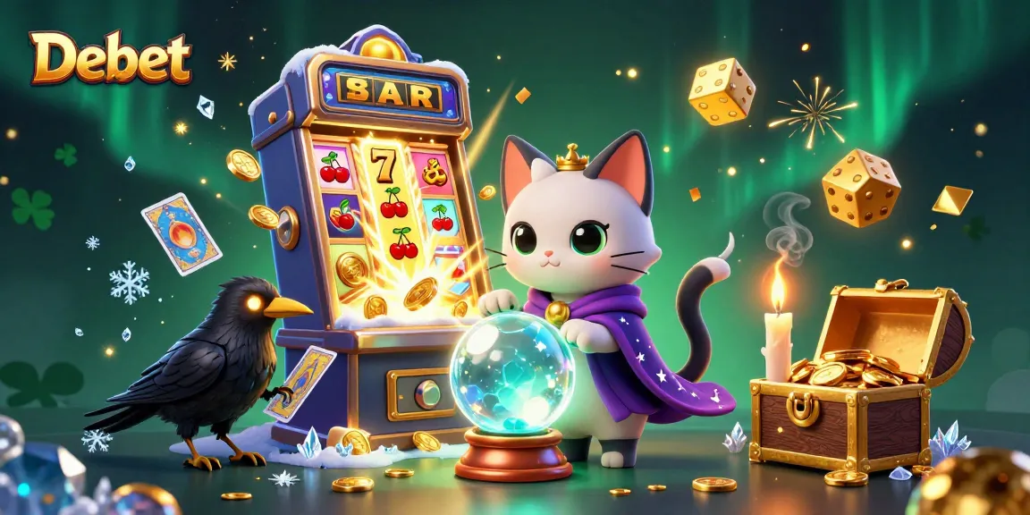 Experience the thrill of Debet with a magical casino scene featuring animated characters and dazzling jackpots.