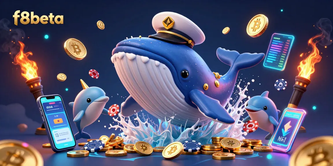 Experience f8beta's thrilling casino world with a whimsical whale, narwhal, and playful dolphins.