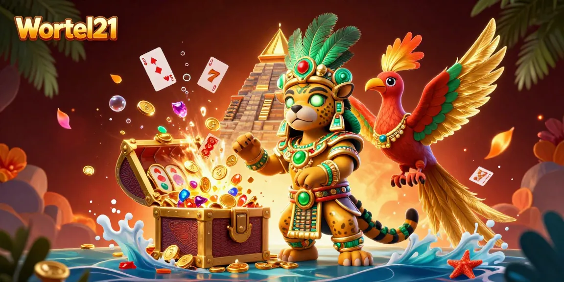 Spin and win with Wortel21 in this vibrant casino scene filled with jackpots and treasures.
