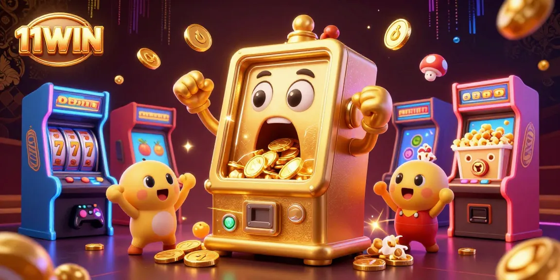 Spin the reels at 11WIN with exciting golden slot machines in action, celebrating winnings.