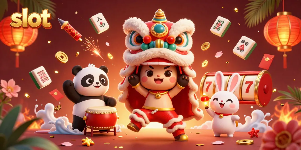 Engage in thrilling slot action with the lively lion dance and dynamic casino elements