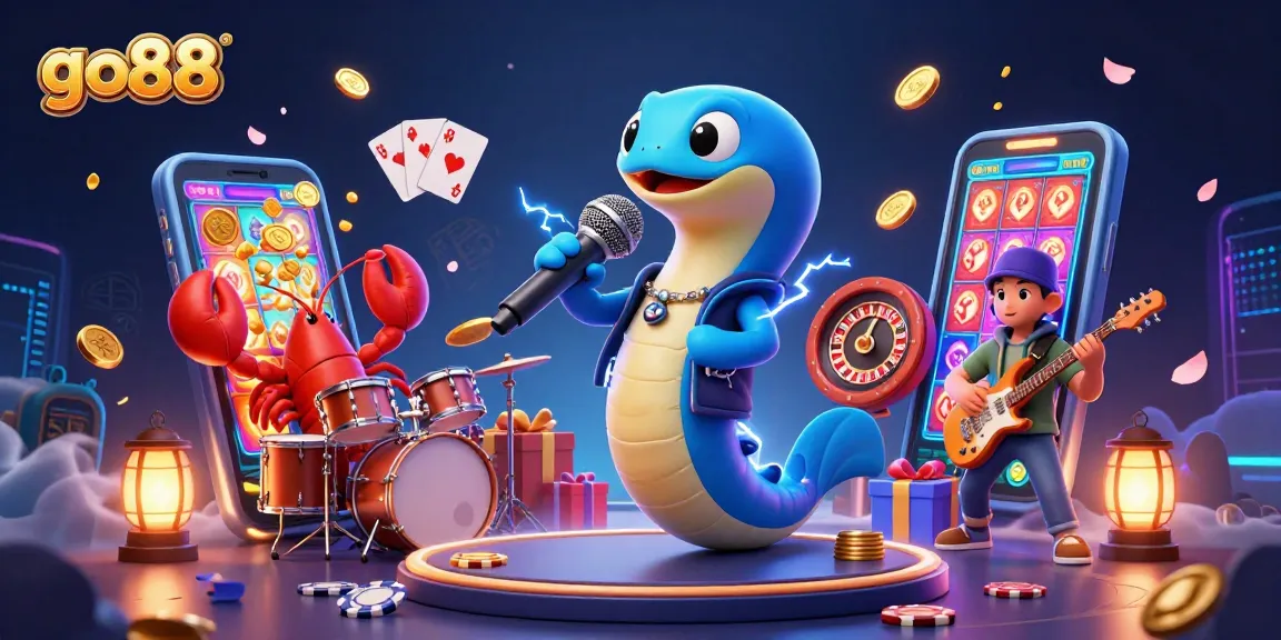 Experience the excitement of go88 with a vibrant underwater casino scene featuring an electric eel DJ.