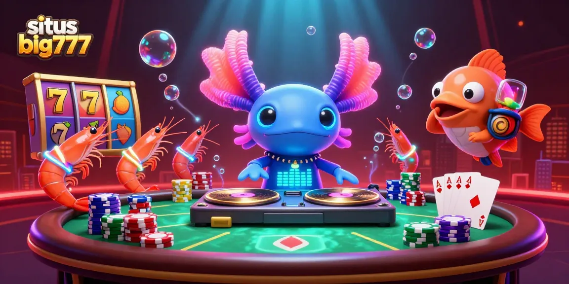 Experience thrilling gameplay at situs big777 featuring vibrant 3D characters and exciting slot reels in a captivating casino scene.
