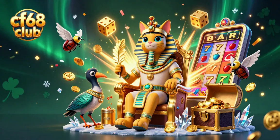 Engage with the captivating cf68 club, where Egyptian pharaoh cat and gaming symbols create an electrifying casino atmosphere.