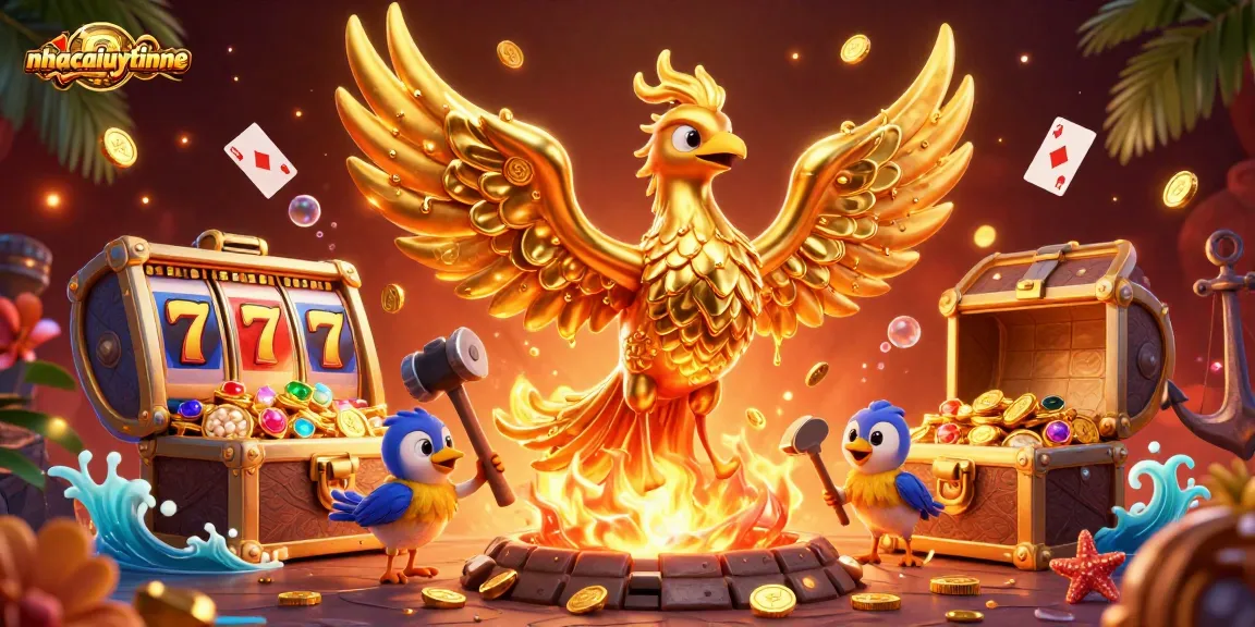 Experience thrilling gameplay with nhacaiuytinne's vibrant casino scene featuring slot reels and gold coins.
