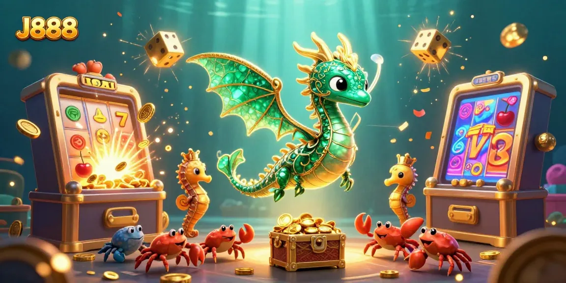 Experience jackpot triumph with J888, featuring a vibrant 3D underwater casino scene filled with excitement and rewards.