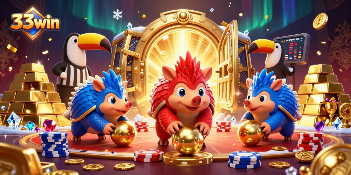 Experience the thrilling game action at 33win with vibrant pangolins and poker chips